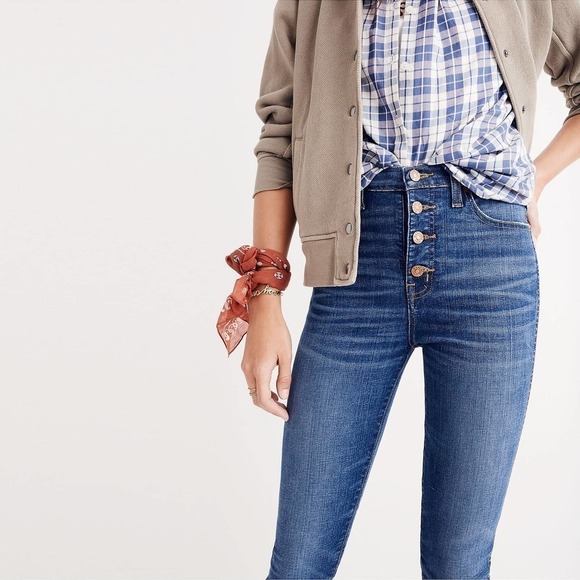 Madewell 10" High-Rise Button Fly Skinny Denim Jeans Chewed-Hem Edition 26 - Picture 2 of 13
